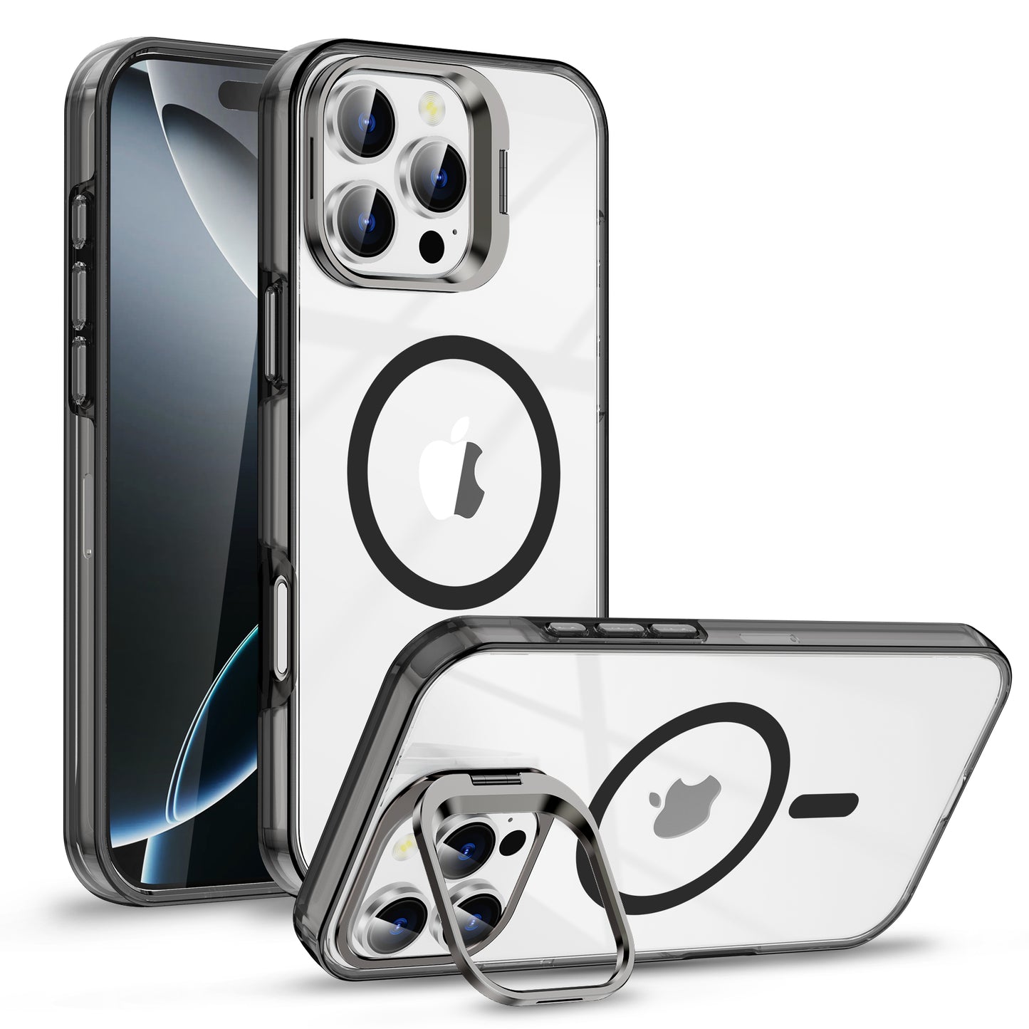 Funda Transparente MagSafe con Soporte Metálico 360° para iPhone