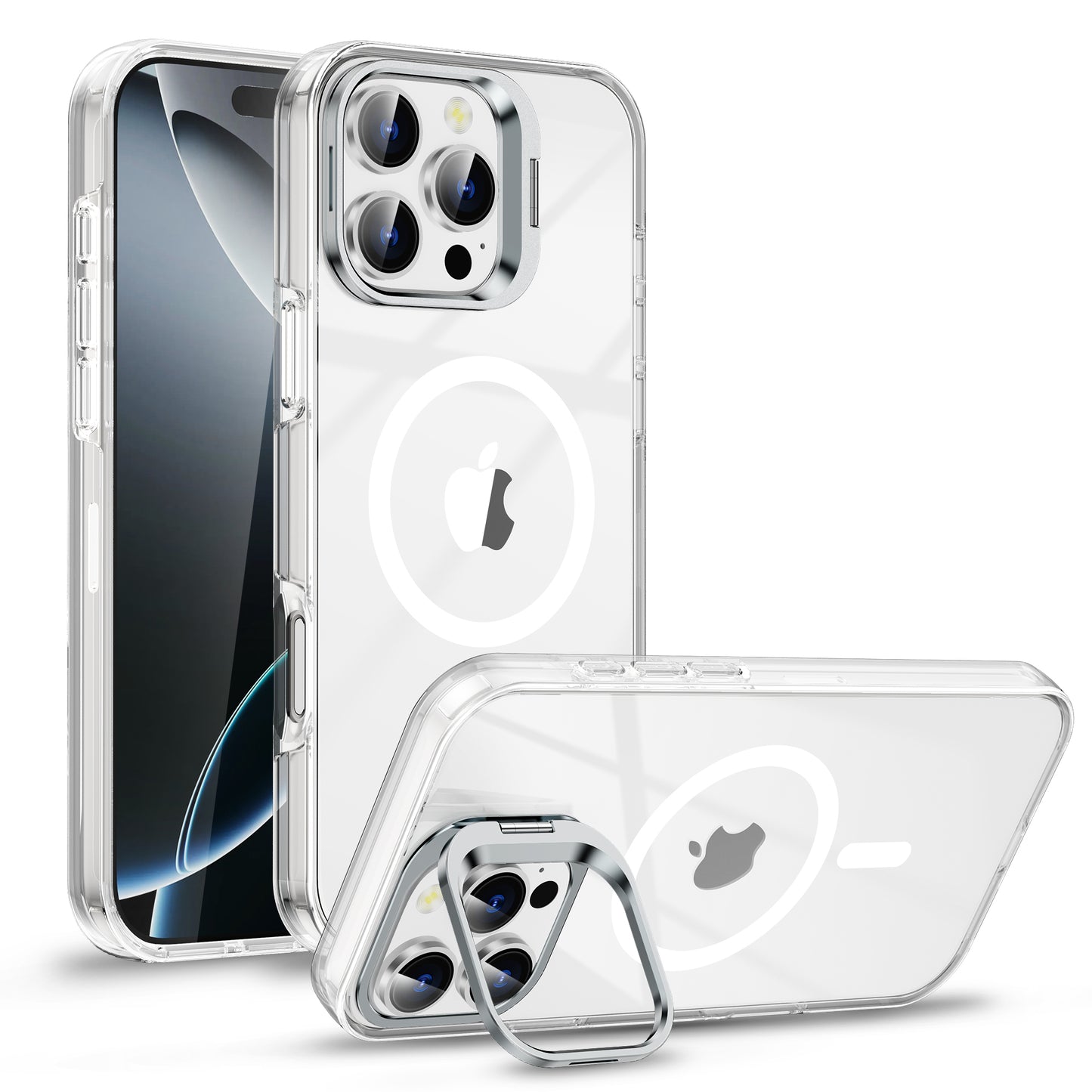 Funda Transparente MagSafe con Soporte Metálico 360° para iPhone
