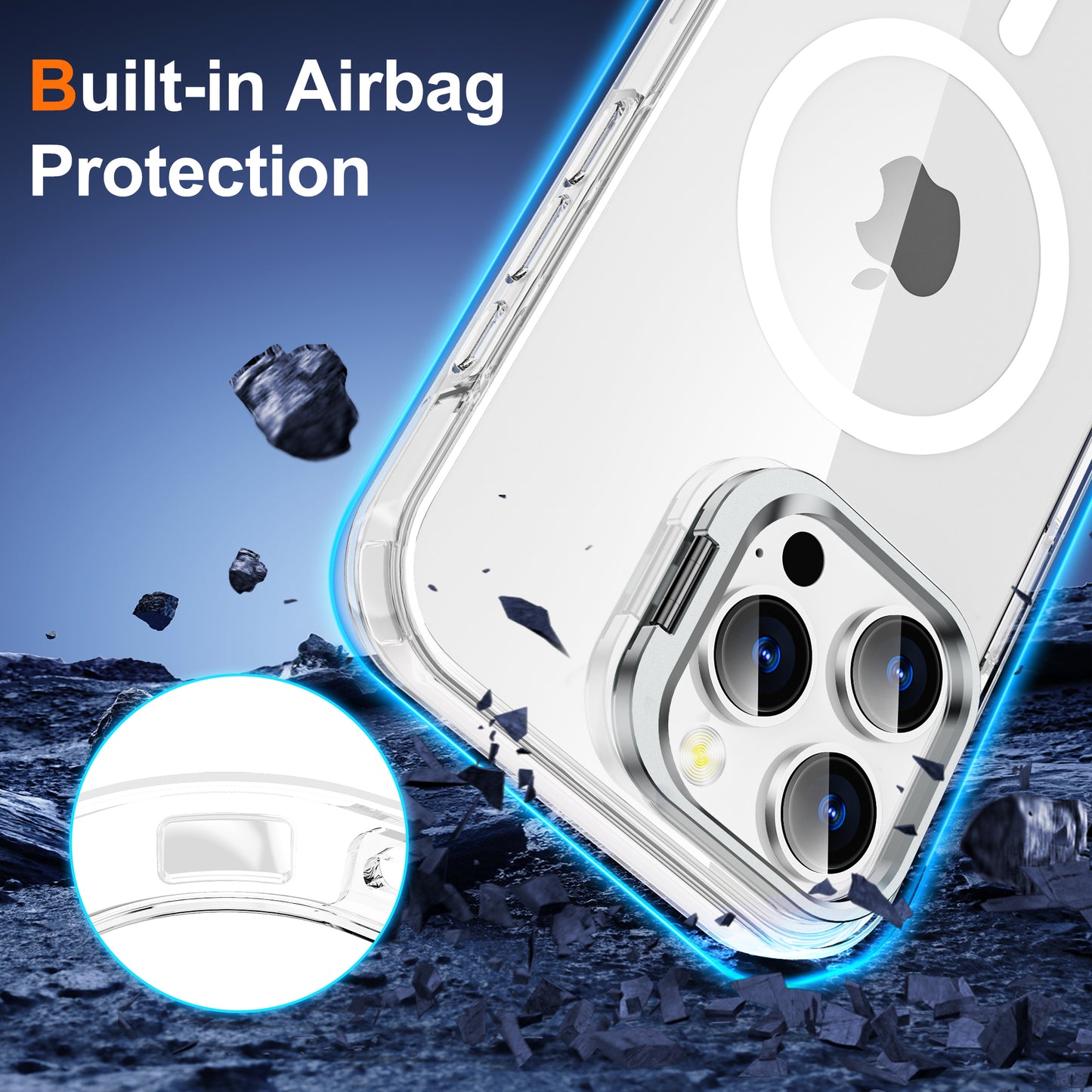 Funda Transparente MagSafe con Soporte Metálico 360° para iPhone