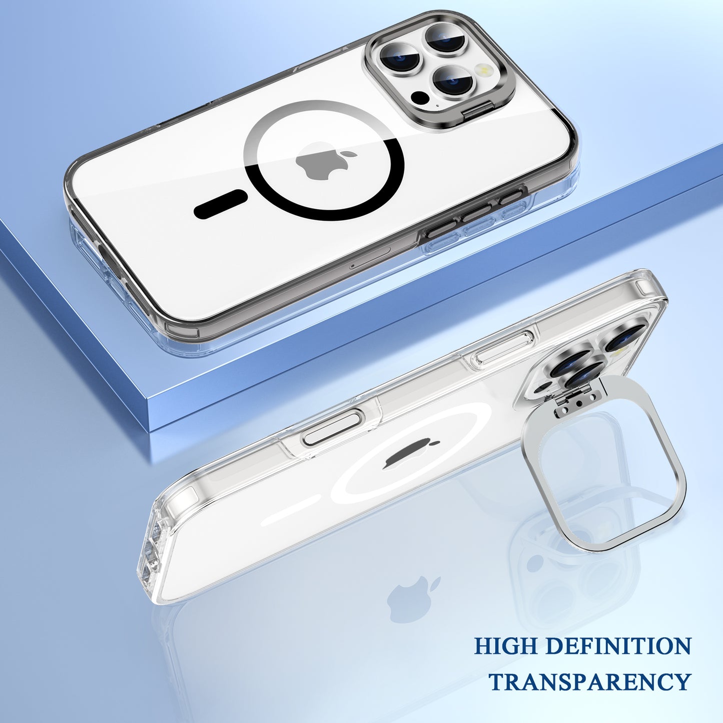 Funda Transparente MagSafe con Soporte Metálico 360° para iPhone