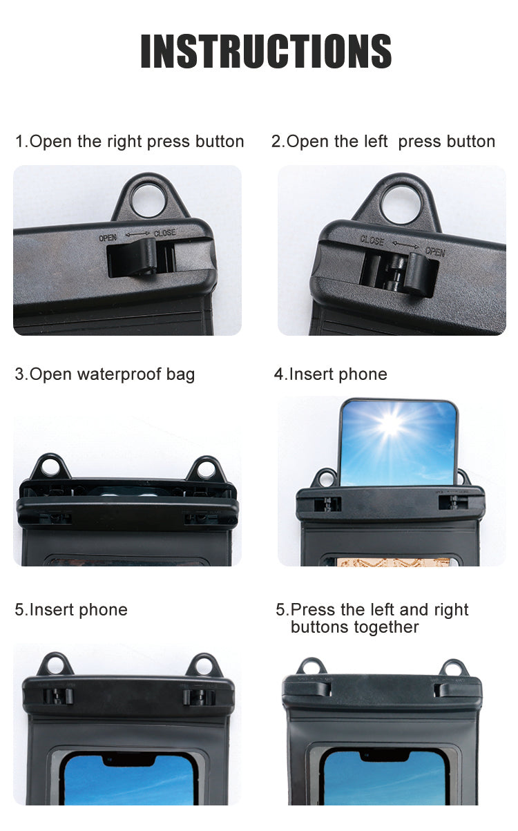 Bolsa Impermeable Premium IPX8 con Doble Hebilla – Black Edition (Fotografía Subacuática HD | Táctil Total)